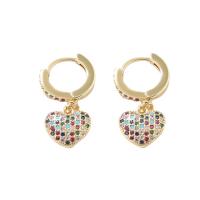 Cubic Zirconia Micro Pave Brass Earring, Heart, fashion jewelry & micro pave cubic zirconia & for woman, nickel, lead & cadmium free, 25x15mm, Sold By Pair