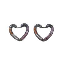 Messing oorbellen met micro-paved kubieke zirconia's, Hart, mode sieraden & micro pave zirconia & voor vrouw, zwart, nikkel, lood en cadmium vrij, 20x20mm, Verkocht door pair