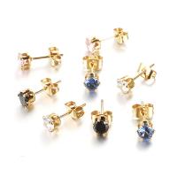 Stainless Steel Stud Earrings, 304 Stainless Steel, fashion jewelry & micro pave cubic zirconia & for woman, more colors for choice, 5mm, Sold By Pair