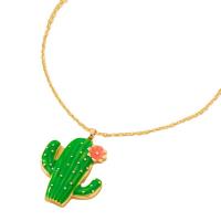 Zinc Alloy Jewelry Necklace with 7CM extender chain Opuntia Stricta gold color plated cute & fashion jewelry & for woman & enamel green Sold By PC