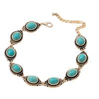 Bracelet de cheville en alliage de zinc, avec turquoise, avec 7CM chaînes de rallonge, Placage de couleur argentée, bijoux de mode & pour femme, bleu, Longueur:Environ 22 cm, Vendu par PC
