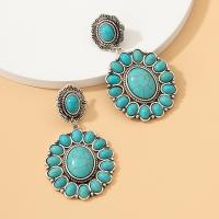 Tibetan Style Drop Earrings, with turquoise, silver color plated, fashion jewelry & for woman, blue, 40x74mm, Sold By Pair