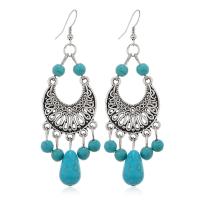 Boucles d'oreilles en alliage de zinc, avec turquoise, Placage, bijoux de mode & style folk & pour femme, couleurs mélangées, 30x84mm, Vendu par paire