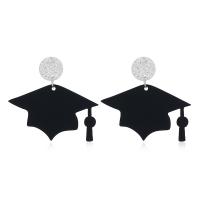 Zinc Alloy Drop Earrings with Acrylic doctorial hat plated fashion jewelry & for woman black Sold By Pair