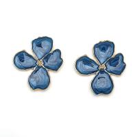 Tibetan Style Stud Earring, Flower, gold color plated, fashion jewelry & for woman & enamel, blue, 40x45mm, Sold By Pair