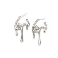 Lo zinco in lega Stud Earring, lega in zinco, placcato color argento, gioielli di moda & per la donna & con strass, 23x48mm, Venduto da coppia
