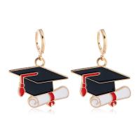 Tibetan Style Drop Earrings, doctorial hat, gold color plated, fashion jewelry & for woman & enamel, black, 28x36mm, Sold By Pair