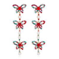 Zinc Alloy Drop Earrings with Plastic Pearl Butterfly gold color plated fashion jewelry & for woman & with rhinestone red Sold By Pair