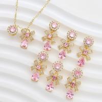 Cubic Zirconia Brass Pendants, with Cubic Zirconia, real gold plated, for woman, pink, 27x13mm, Sold By PC