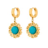 304 Stainless Steel Huggie Hoop Drop Earring, with turquoise, gold color plated, different styles for choice & for woman, Sold By Pair