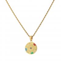 Titanium Steel Necklace with 2.76inch extender chain Flat Round gold color plated French Rope Chain & for woman & enamel Length Approx 15.7 Inch Sold By PC
