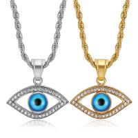 Titanium Steel Necklace with Resin Evil Eye Vacuum Ion Plating & for woman & with rhinestone Length Approx 23.6 Inch Sold By PC