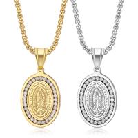 Titanium Steel Necklace, Virgin Mary, Vacuum Ion Plating, different styles for choice & micro pave cubic zirconia & for woman, Length:Approx 23.6 Inch, Sold By PC