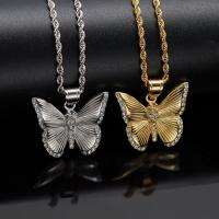 304 Stainless Steel Necklace Butterfly Vacuum Ion Plating & for woman & with rhinestone Length Approx 23.6 Inch Sold By PC