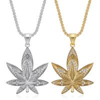 Titanium Steel Necklace, Maple Leaf, Vacuum Ion Plating, Unisex & different styles for choice & with rhinestone, Length:Approx 23.6 Inch, Sold By PC