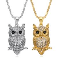 304 Stainless Steel Necklace, Owl, Vacuum Ion Plating, Unisex & different styles for choice & with rhinestone, Length:Approx 23.6 Inch, Sold By PC