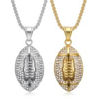 Titanium Steel Necklace Rugby Ball Vacuum Ion Plating Unisex & with rhinestone Length Approx 23.6 Inch Sold By PC