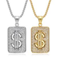 Titanium Steel Necklace, Dollar Sign, Vacuum Ion Plating, Unisex & different styles for choice & with rhinestone, Length:Approx 23.6 Inch, Sold By PC