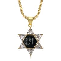 Titanium Steel Necklace with Resin Hexagram Vacuum Ion Plating Unisex & micro pave cubic zirconia Length Approx 23.6 Inch Sold By PC
