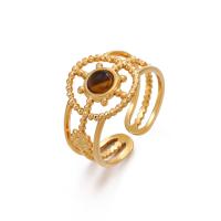 304 Stainless Steel Cuff Finger Ring with Gemstone gold color plated & adjustable & for woman US Ring Sold By PC
