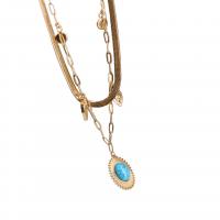 Titanstahl Halskette, mit Türkis, mit Verlängerungskettchen von 2inch, Doppelschicht & für Frau, keine, Länge:ca. 16.5 ZollInch, verkauft von PC