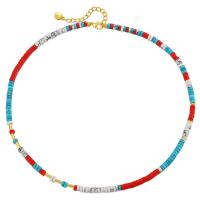 Brass Necklace, with Natural Stone, with 6cm extender chain, 18K gold plated, fashion jewelry & for woman, multi-colored, nickel, lead & cadmium free, Length:Approx 39 cm, Sold By PC