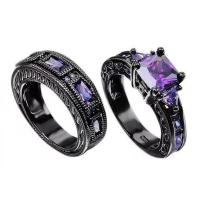 Zinc Alloy Ring Set 2 pieces & fashion jewelry & micro pave cubic zirconia & for woman black nickel lead & cadmium free Sold By Set