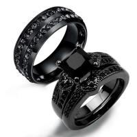 Couple Finger Rings Zinc Alloy fashion jewelry & Unisex & with rhinestone black nickel lead & cadmium free Sold By PC