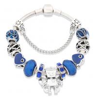 Bracelet European , laiton, avec cristal, bijoux de mode & longueur différente pour le choix & unisexe, bleu, protéger l'environnement, sans nickel, plomb et cadmium, Vendu par PC