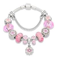 European Bracelet, Brass, with Crystal & Lampwork, fashion jewelry & different length for choice & Unisex, pink, nickel, lead & cadmium free, Sold By PC