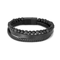 PU Leather Cord Bracelets with 316L Stainless Steel handmade fashion jewelry & Unisex black Length 21.5 cm Sold By PC