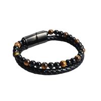 Cowhide Bracelet Split Layer Cowhide Leather with Magnet & Tiger Eye & 316L Stainless Steel handmade Double Layer & fashion jewelry & Unisex Sold By PC