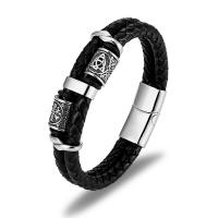 Bracelet de cuir de vachette, Cuir de vachette couche, avec acier inoxydable 316L, fait à la main, Double couche & bijoux de mode & unisexe, noire, Longueur:21.5 cm, Vendu par PC