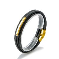 Bracelets cordon PU, cuir PU, avec acier inoxydable 316L, bijoux de mode & multicouche & unisexe, plus de couleurs à choisir, Longueur:Environ 21 cm, Vendu par PC