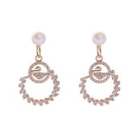 Cubic Zirconia Micro Pave Brass Earring with Freshwater Pearl 925 sterling silver post pin gold color plated fashion jewelry & micro pave cubic zirconia & for woman two different colored Sold By Pair