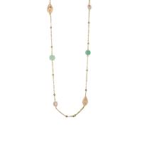 Freshwater Pearl Sweater Chain Necklace, Brass, with Jade & Freshwater Pearl, with 3cm extender chain, gold color plated, fashion jewelry & for woman, multi-colored, Length:104 cm, Sold By PC