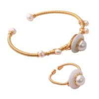 Brass Jewelry Set with Freshwater Pearl gold color plated fashion jewelry & for woman two different colored Sold By PC