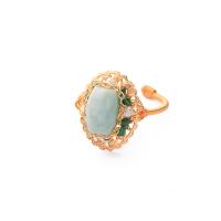 Brass Finger Ring with Jade & Freshwater Pearl gold color plated fashion jewelry & for woman Inner diameteruff1a17mm Sold By PC