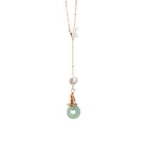 Freshwater Pearl Sweater Chain Necklace, Brass, with Jade & Seedbead & Freshwater Pearl, gold color plated, fashion jewelry & for woman, two different colored, 85mm, Length:88 cm, Sold By PC