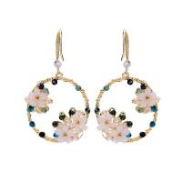 Brass Drop Earring, with turquoise & Freshwater Pearl & Resin, gold color plated, fashion jewelry & for woman, multi-colored, 44x26mm, Sold By Pair