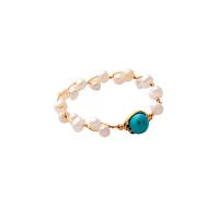 Freshwater Pearl Finger Ring with turquoise & Brass gold color plated fashion jewelry & for woman two different colored 1.7cm Sold By PC