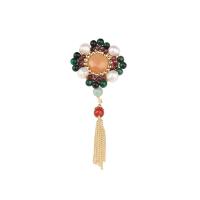 Freshwater Pearl Brooch, Brass, with Yellow Calcedony & Jadeite & Tiger Eye & Red Agate & Freshwater Pearl & Garnet, gold color plated, fashion jewelry & for woman, multi-colored, 85x30mm, Sold By PC