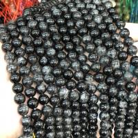 Quartz naturel bijoux perles, Quartz rutile noir, Rond, poli, DIY, noire, 8mm, Vendu par Environ 38 cm brin