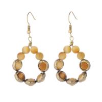 Gemstone Earrings, olho de tigre, with cobre & ferro & Aço inoxidável 304, joias de moda & para mulher, dourado, 15-80mm, vendido por par