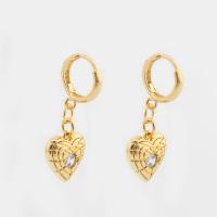 Cubic Zirconia Micro Pave Brass Earring Heart high quality gold color plated fashion jewelry & micro pave cubic zirconia & for woman nickel lead & cadmium free Sold By Pair