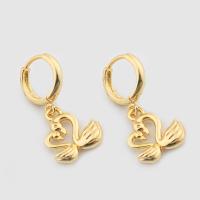 Messing Spring hoop oorbellen, Zwaan, hoge kwaliteit gold plated, mode sieraden & voor vrouw, nikkel, lood en cadmium vrij, 18x13x4mm, Verkocht door pair