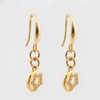 Cubic Zirconia Micro Pave Brass Earring, Moon and Star, high quality gold color plated, fashion jewelry & micro pave cubic zirconia & for woman, nickel, lead & cadmium free, 29x8x2mm, Sold By Pair