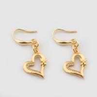 Cubic Zirconia Micro Pave Brass Earring Heart high quality gold color plated fashion jewelry & micro pave cubic zirconia & for woman nickel lead & cadmium free Sold By Pair