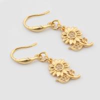 Cubic Zirconia Micro Pave Brass Earring, Sunflower, high quality gold color plated, fashion jewelry & micro pave cubic zirconia & for woman, nickel, lead & cadmium free, 36x11x2mm, Sold By Pair