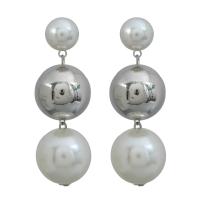 Boucles d'oreilles en alliage de zinc, avec perle de plastique, bijoux de mode & pour femme, protéger l'environnement, sans nickel, plomb et cadmium, 72x25mm, Vendu par paire